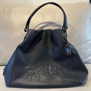 Coach Horse and Carriage Black Leather Large Edie Shoulder Bag